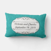 Modern Turquoise Chartreuse Damask Wedding Kussen (Achterkant)