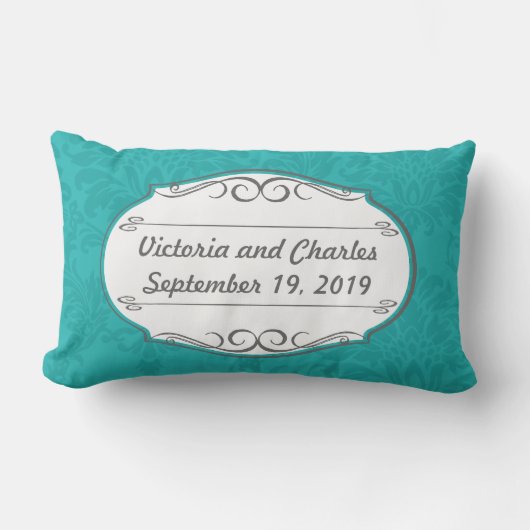 Modern Turquoise Chartreuse Damask Wedding Kussen (Voorkant)