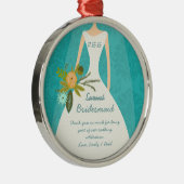 Modern Turquoise Chartreuse Damask Wedding Metalen Ornament (Rechts)