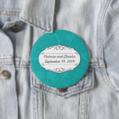 Modern Turquoise Chartreuse Damask Wedding Ronde Button 4,0 Cm (In situ)