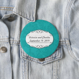 Modern Turquoise Chartreuse Damask Wedding Ronde Button 4,0 Cm