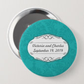 Modern Turquoise Chartreuse Damask Wedding Ronde Button 4,0 Cm (Voorkant /achterkant)