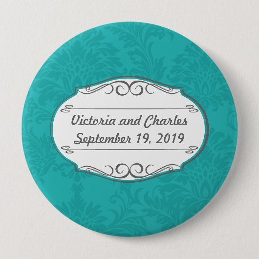 Modern Turquoise Chartreuse Damask Wedding Ronde Button 4,0 Cm (Voorkant)