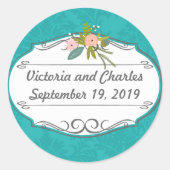 Modern Turquoise Chartreuse Damask Wedding Ronde Sticker (Voorkant)