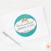 Modern Turquoise Chartreuse Damask Wedding Ronde Sticker (Envelop)