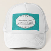Modern Turquoise Chartreuse Damask Wedding Trucker Pet (Voorkant)