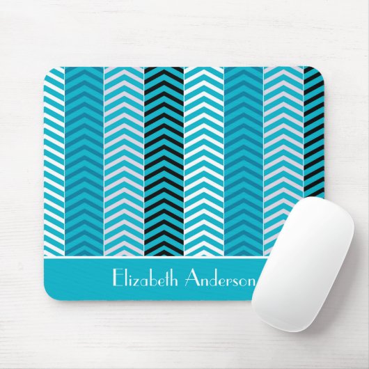 Modern Turquoise Chevron Stripes met naam Muismat (Met muis)