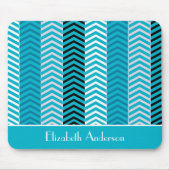 Modern Turquoise Chevron Stripes met naam Muismat (Voorkant)