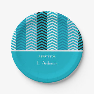 Modern Turquoise Chevron Stripes met naam Papieren Bordje