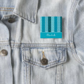 Modern Turquoise Chevron Stripes met naam Vierkante Button 5,1 Cm (In situ)