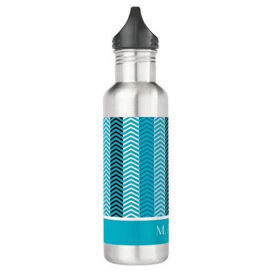 Modern Turquoise Chevron Stripes met naam Waterfles (Links)