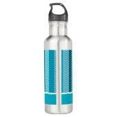 Modern Turquoise Chevron Stripes met naam Waterfles (Achterkant)