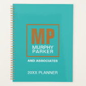 Modern Turquoise Copper Monogrammed Logo Planner (Voorkant)