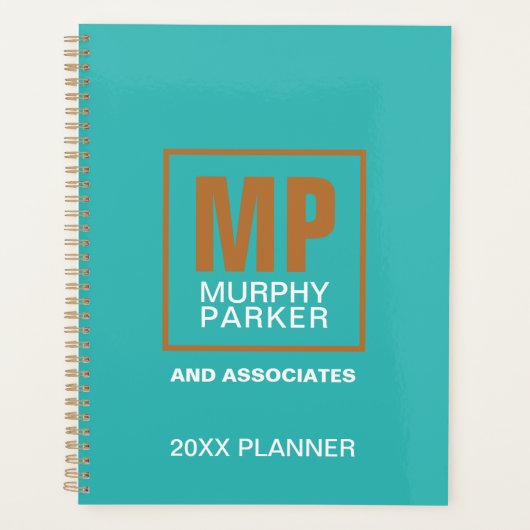 Modern Turquoise Copper Monogrammed Logo Planner (Voorkant)