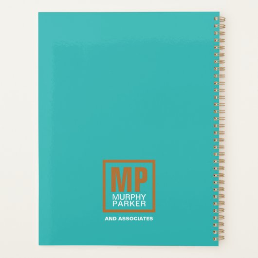 Modern Turquoise Copper Monogrammed Logo Planner (Achterkant)