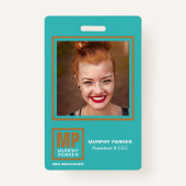 Modern Turquoise Copper Square Monogram Logo Foto Badge (Voorkant)