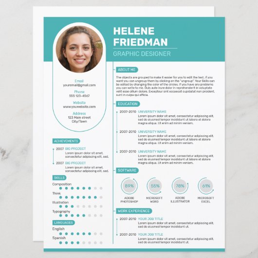 Modern Turquoise CV, CV - (sjabloon) (Voorkant / Achterkant)