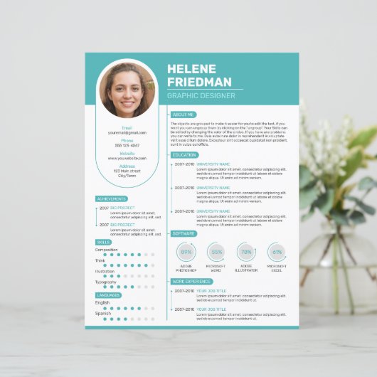 Modern Turquoise CV, CV - (sjabloon) (Staand voorkant)