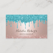 Modern Turquoise Drift Roos Gold Makeup Hair Salon Visitekaartje (Voorkant)