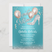 Modern Turquoise Elegant Silver High Heel Sweet 16 Kaart (Voorkant)