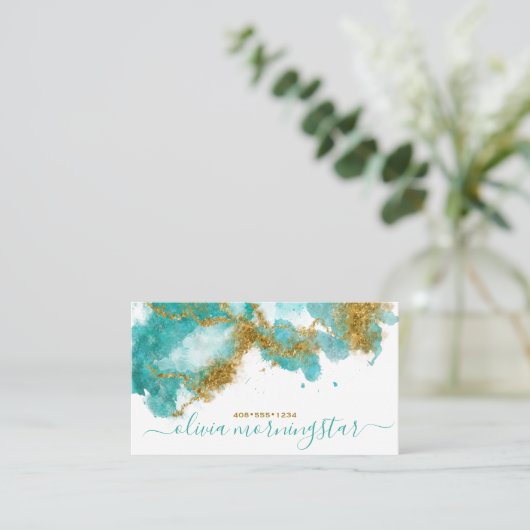 Modern Turquoise en Gold Nugget Visitekaartje (Staand voorkant)