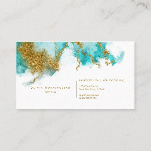 Modern Turquoise en Gold Nugget Visitekaartje (Achterkant)
