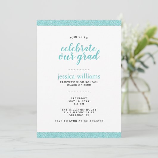 Modern Turquoise en Gray Graduation Party Kaart (Staand voorkant)