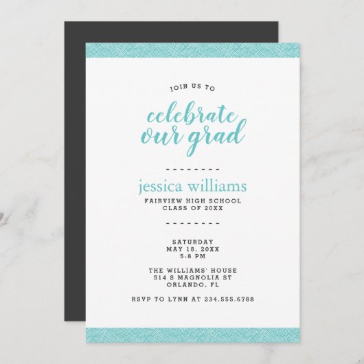 Modern Turquoise en Gray Graduation Party Kaart (Voorkant / Achterkant)