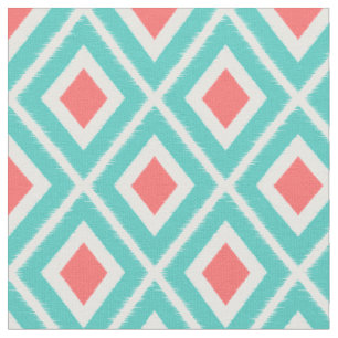 Modern turquoise en koraal Ikat patroon Stof