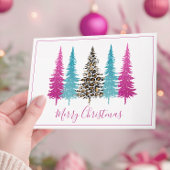 Modern Turquoise en roze kerstbomen Feestdagen Kaart