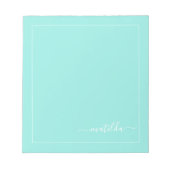 Modern Turquoise en White Girly Script Name Notitieblok (Voorkant)