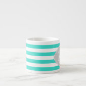 Modern Turquoise en White Stripes met Mongoram Espresso Kop (Voorkant)