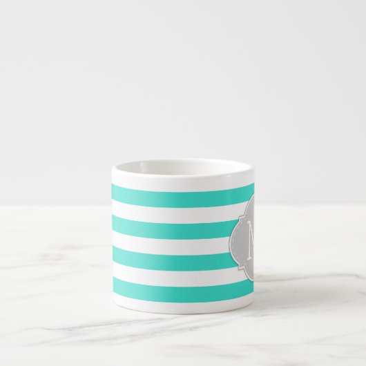 Modern Turquoise en White Stripes met Mongoram Espresso Kop (Voorkant)