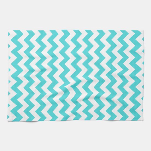 Modern turquoise en witte Chevron Zigzag patroon Theedoek (Horizontaal)