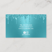 Modern Turquoise Faux Glitter Drijpt luxe Visitekaartje (Achterkant)