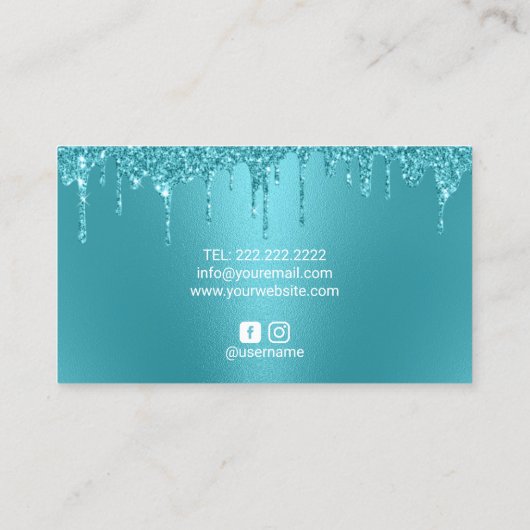 Modern Turquoise Faux Glitter Drijpt luxe Visitekaartje (Achterkant)