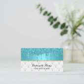 Modern Turquoise Faux Glitter Drijpt luxe Visitekaartje (Staand voorkant)