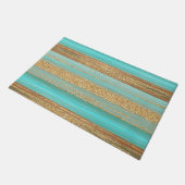 Modern Turquoise Faux Gold Glitter Stripes Patroon Deurmat (Schuin)