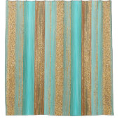 Modern Turquoise Faux Gold Glitter Stripes Patroon Douchegordijn (Voorkant)