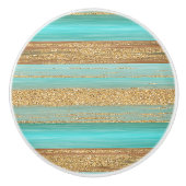 Modern Turquoise Faux Gold Glitter Stripes Patroon Keramische Knop (Voorkant)