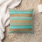 Modern Turquoise Faux Gold Glitter Stripes Patroon Kussen (Deken)