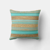 Modern Turquoise Faux Gold Glitter Stripes Patroon Kussen (Achterkant)