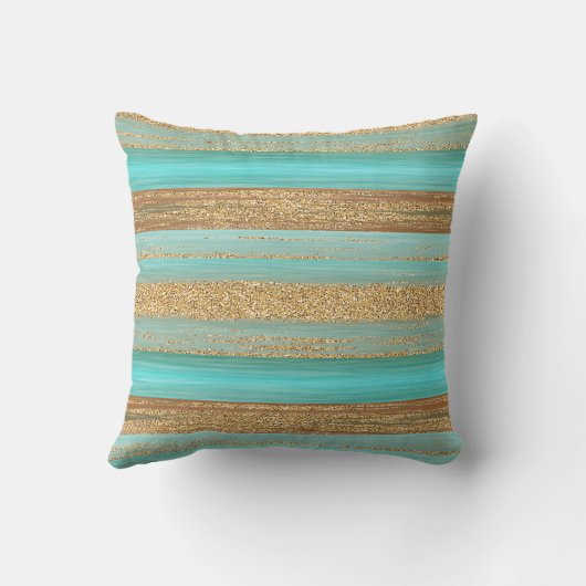 Modern Turquoise Faux Gold Glitter Stripes Patroon Kussen (Achterkant)