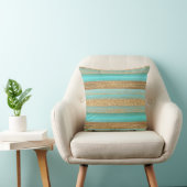 Modern Turquoise Faux Gold Glitter Stripes Patroon Kussen (Stoel)