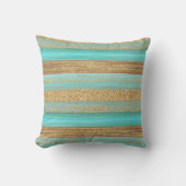 Modern Turquoise Faux Gold Glitter Stripes Patroon Kussen (Voorkant)