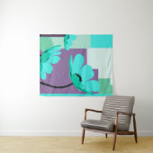 Modern Turquoise Floral Tapestry Wandkleed (In Situ (horizontaal))
