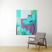 Modern Turquoise Floral Tapestry Wandkleed (In situ)