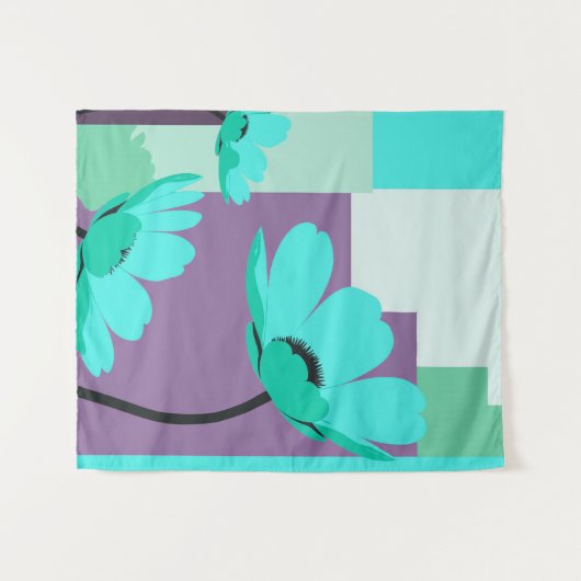 Modern Turquoise Floral Tapestry Wandkleed (Voorkant (horizontaal))
