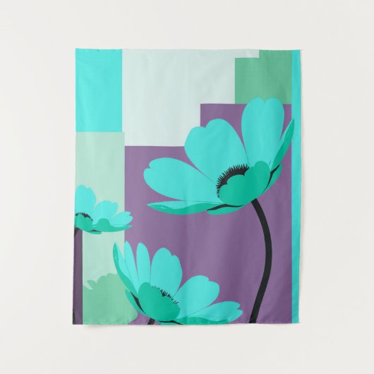 Modern Turquoise Floral Tapestry Wandkleed (Voorkant)