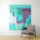 Modern Turquoise Floral Wall Tapestry Wandkleed (In situ)